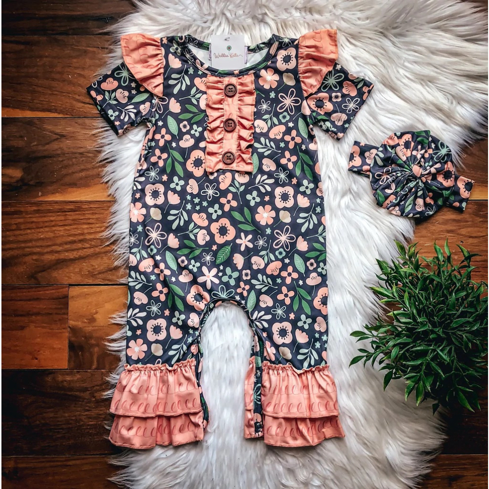 Wellington Designs Girls Happiness Blooms Romper, Sz 18/24 NWT